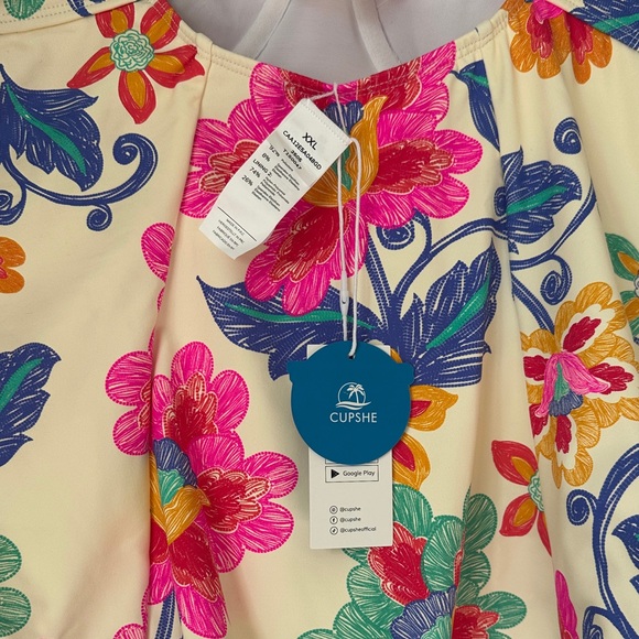 NWT Cupshe Vibrant Floral One Piece Swimsuit - Pink, Blue, and Orange - Picture 6 of 8